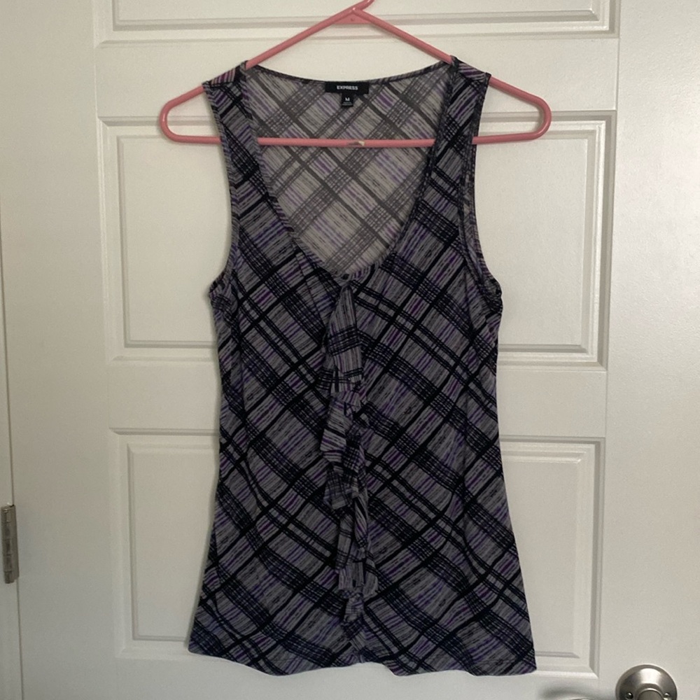 Medium Express Ruffle Plaid Sleeveless Blouse